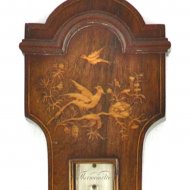 French banjo- of wiel-barometer with one thermometer. Silvered plates, intarsia mahogany. ca 1820