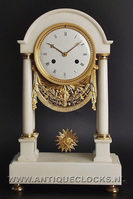 Antique French whiite marble clock. signed: ca 1800
