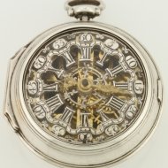 Antique silver pair cased skeletonised verge pocket watch.