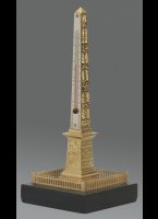 Miniature Paris Luxor obelisk on marble basement, silvered plate has red thermometer. ca. 1830. Height 21cm,