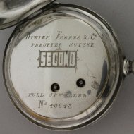 Heavy silver Duplex pocket watch, centre seconds, signed 'Dimier Frères & C Fleurier, Suisse'. 