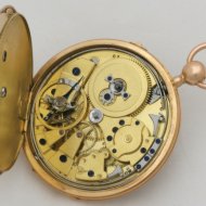 18k golden 4/4 repeating pocket watch with engineturned silver dial. 'Foulon'