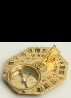 Butterfield-type brass engraved traveling sundial with compass. 74 x 65mm