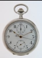 Antique silver Zenith chronograph pocket watch.
Movement with central seconds-hand, swiss lever escapement with fine-regulation.