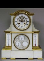 White marble mantel clock with perpetuem calendar and 2 thermometers