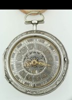 Antique dutch silver pair case verge pocket watch by Willem Dadelbeek, Utrecht. ca 1740
Original silver dial with date indication. Silver casted outer case signed 
