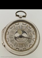Antique silver verge dutch pocket watch by William Gib, Rotterdam, nr 1325, Jillian and Gregorian Calendar (OS=old style and NS= new style) 11 days difference, moon with high tie, mock pendulum.