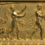Firegilded french Orpheus and Euridice table clock. ca 1830