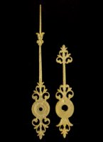 length of hands (hart to top): minute/hour: 95/58 mm, thickness: 1,5-1,7 mm. Set Nr 3, gilded. Price per set.